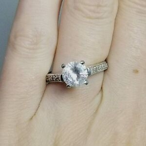 Vintage Sterling Silver Rhinestone Engagement Ring Style Solitaire. Size 6 Band